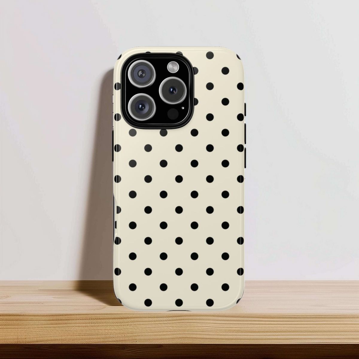 Close up of the black dot print on the tough case