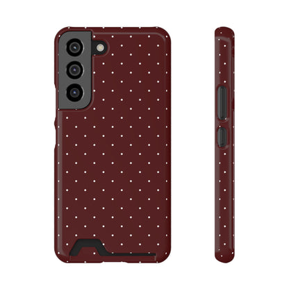 Dark red pin dot phone case on an iPhone