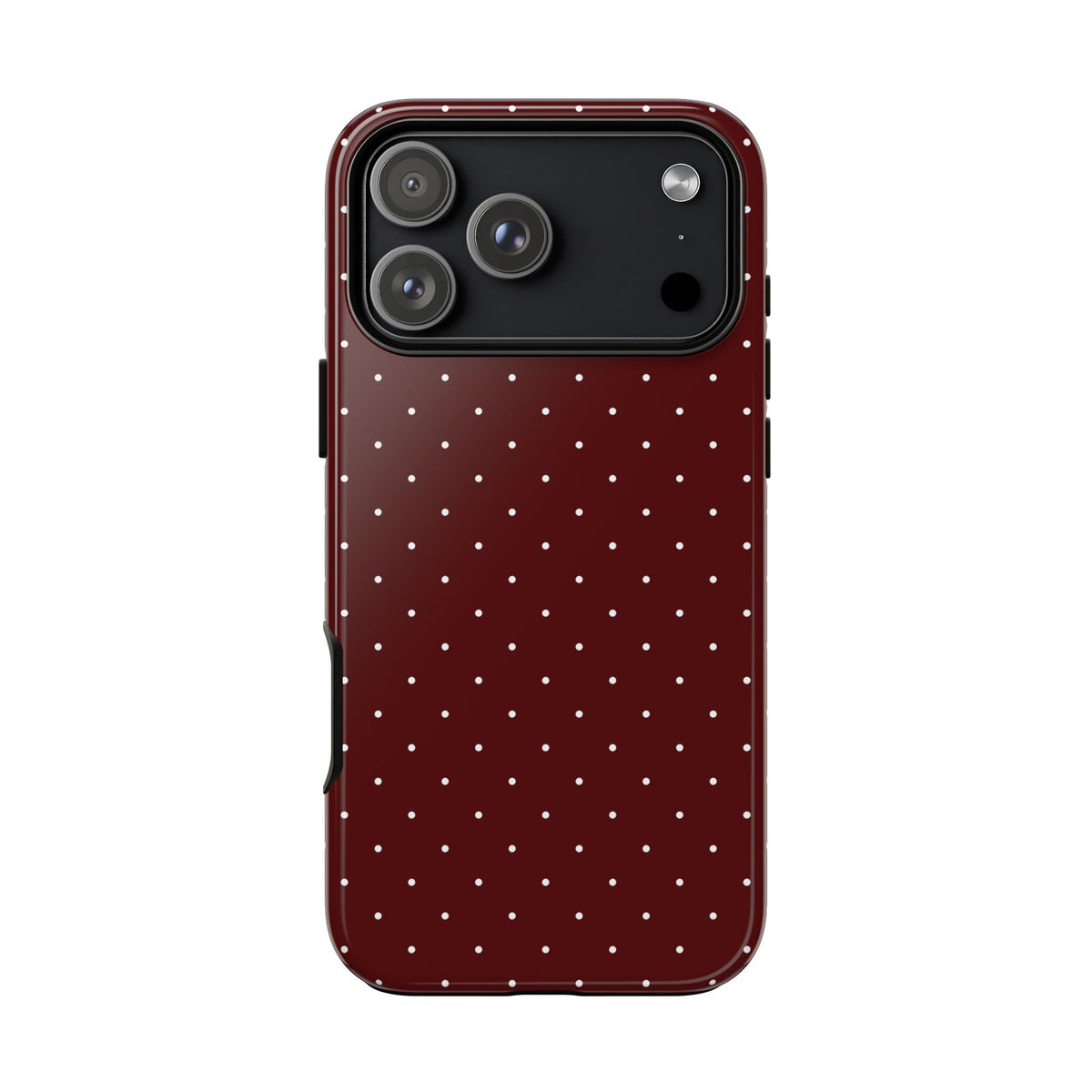 Dark red polka dot tough phone case with tiny cream dots