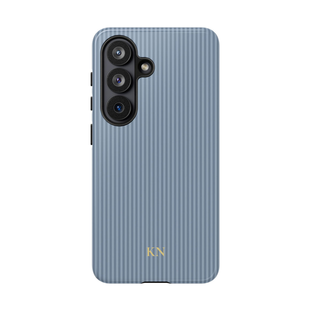 Dusty blue striped dual layer phone case with initials