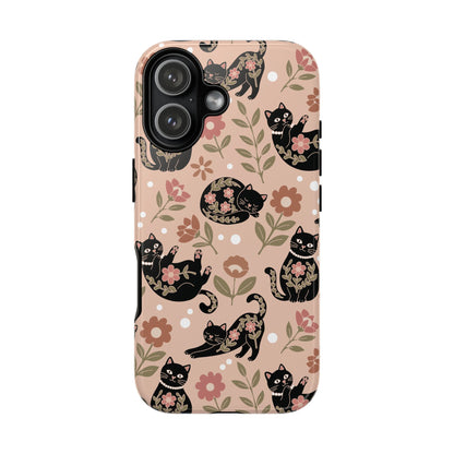 Floral black cat tough phone case, alternate view