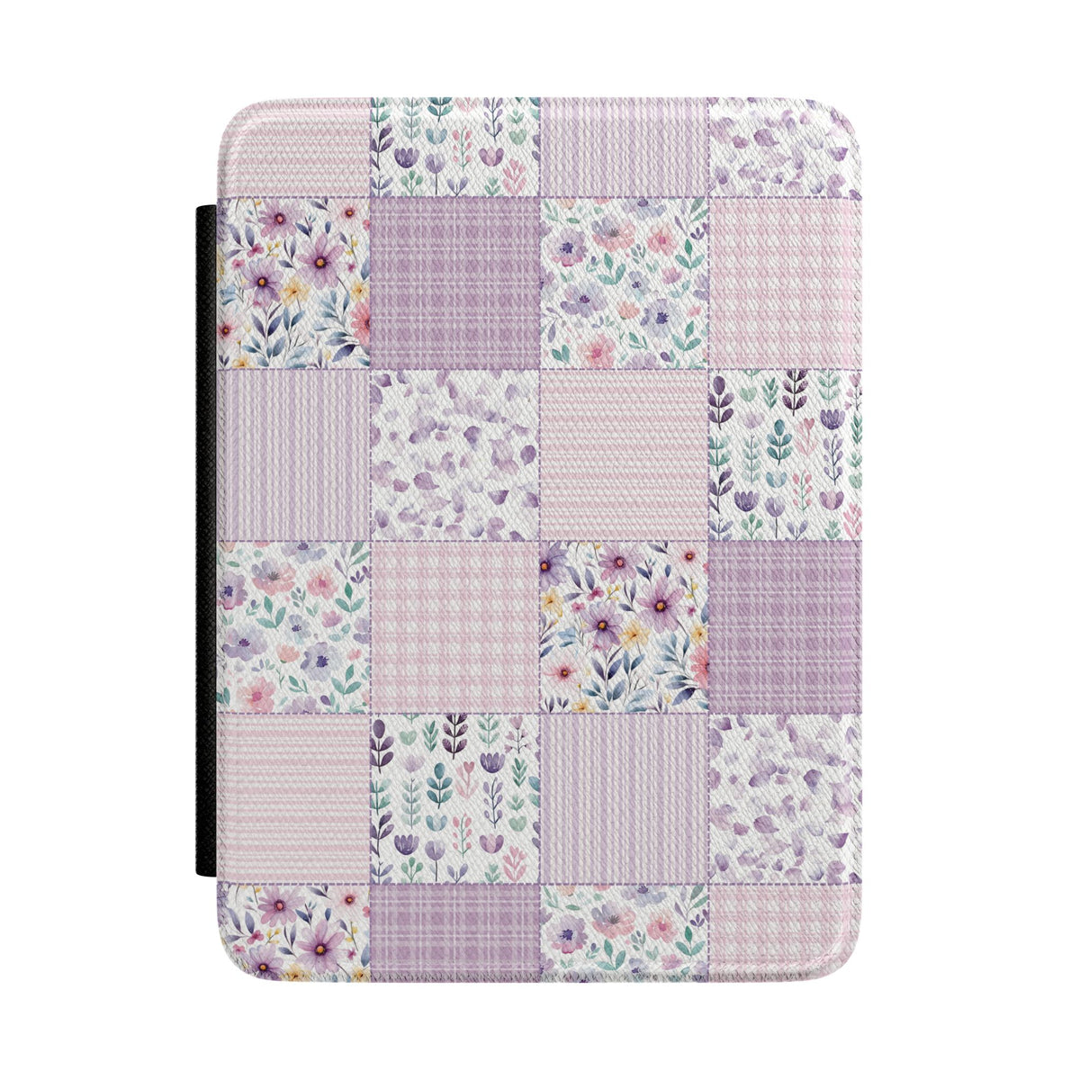 Lavender floral patchwork Kindle case, front cover with quilt tile print