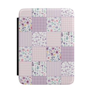 Lavender floral patchwork Kindle case, front cover with quilt tile print
