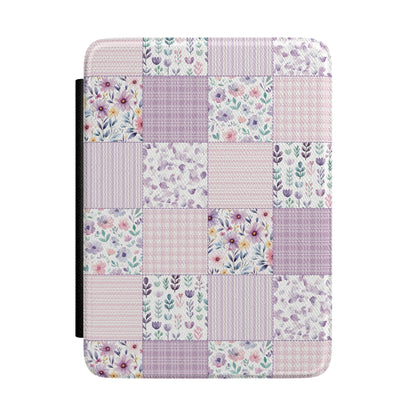 Lavender floral patchwork Kindle case, front cover with quilt tile print