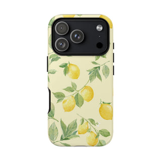 Lemon tough phone case in butter yellow with watercolor lemon branches
