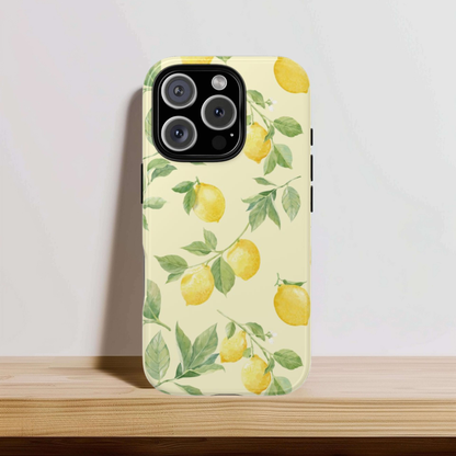 Watercolor lemon branch pattern on soft butter yellow