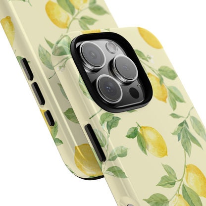 Lemon print tough phone case with wireless charging support