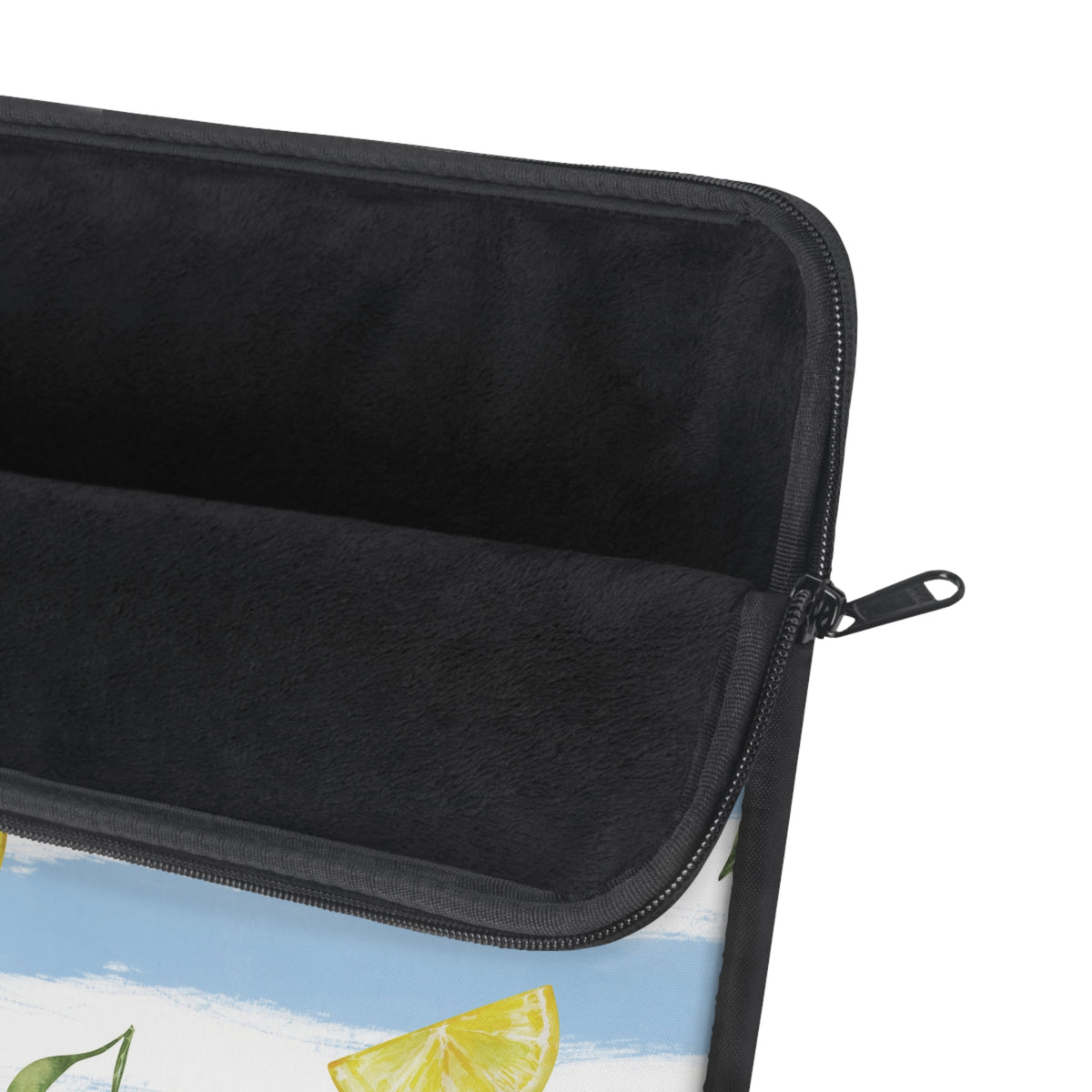 Lemon laptop sleeve with a laptop being slid inside