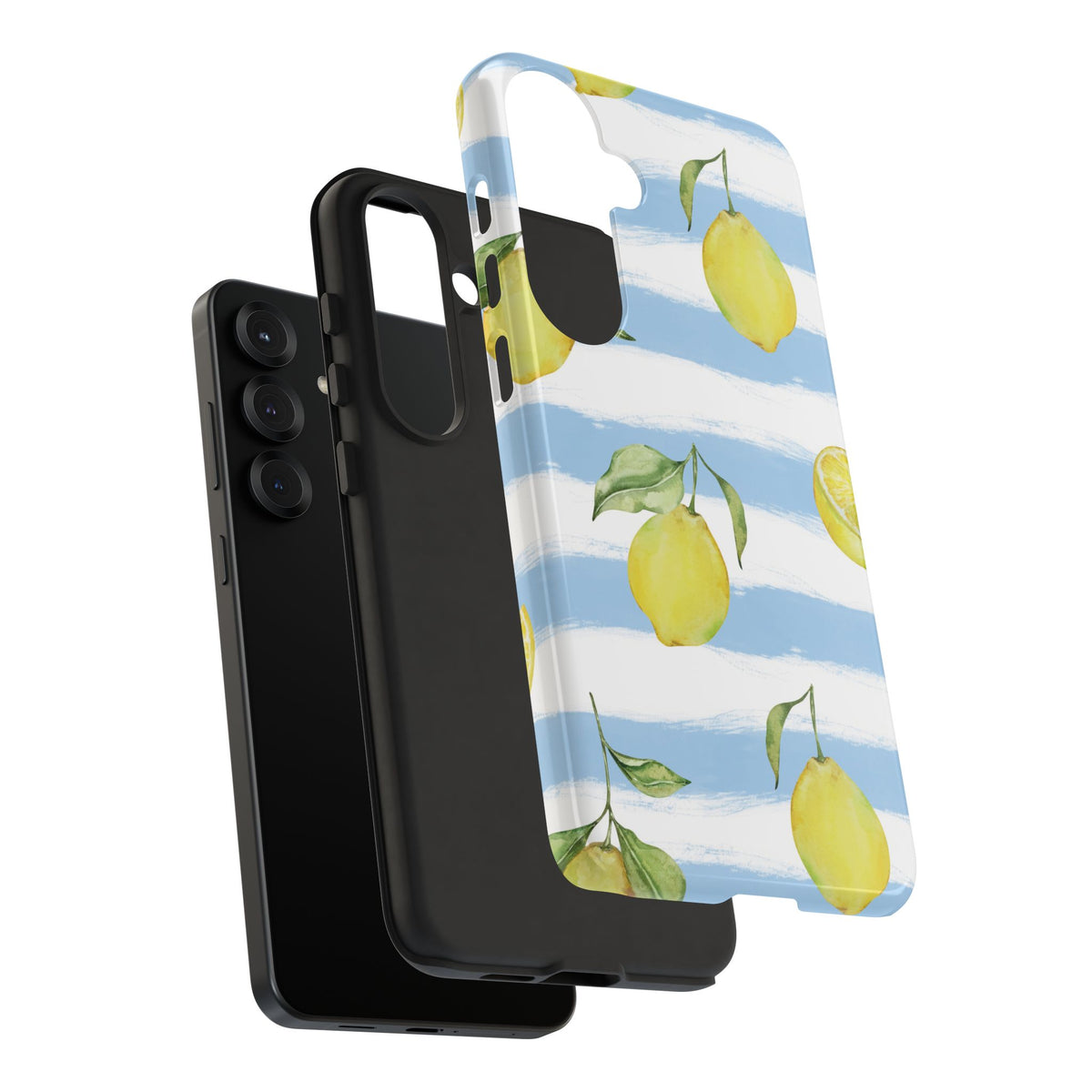 Lemon and blue stripe print design detail