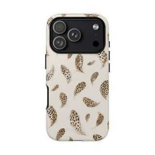 Leopard feather tough phone case in brown and cream