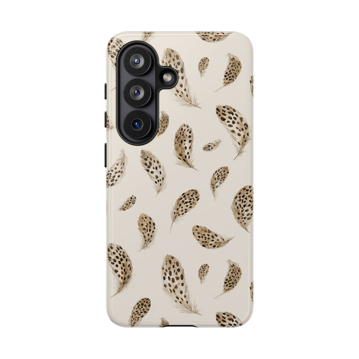 Spotted feather print tough phone case, back view