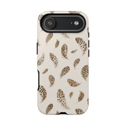 Leopard feather phone case showing the raised camera edge