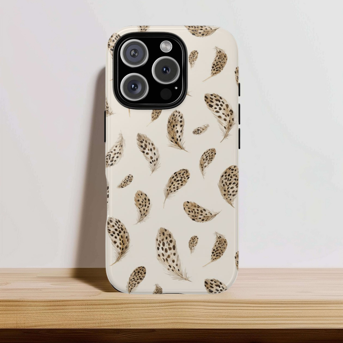 Leopard feather print detail on cream ground