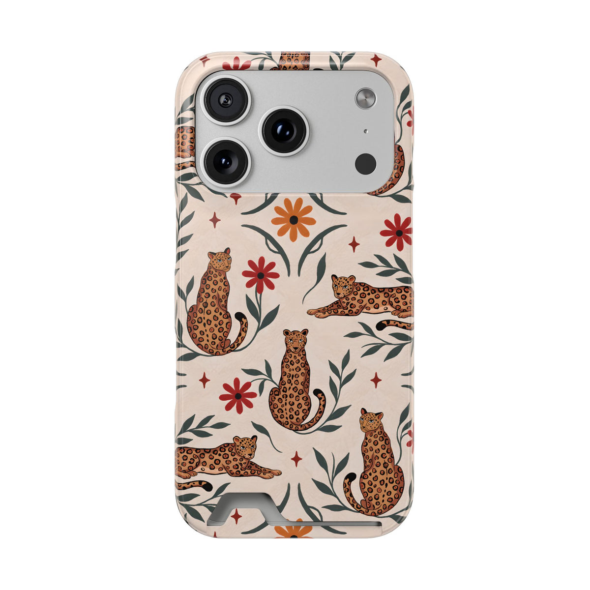 Leopard garden phone case with a card slot