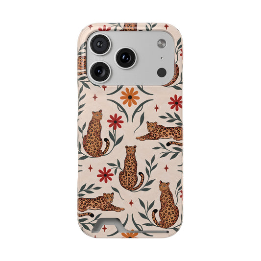 Leopard garden phone case with a card slot