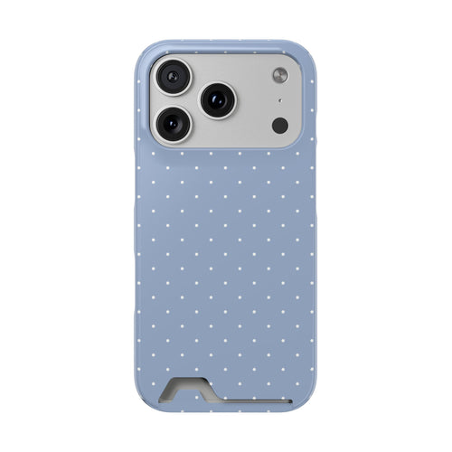 Light blue polka dot phone case with a card slot