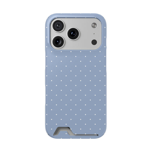 Light blue polka dot phone case with a card slot
