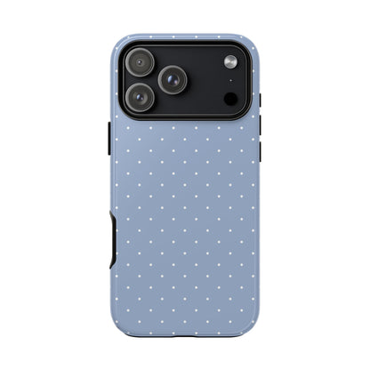 Light blue polka dot tough phone case with tiny white dots