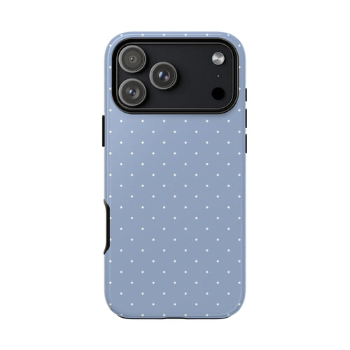 Light blue polka dot tough phone case with tiny white dots