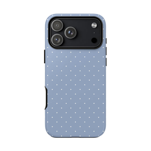 Light blue polka dot tough phone case with tiny white dots