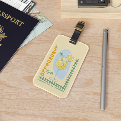 Butter yellow Limoncello Spritz luggage tag with green checkerboard border