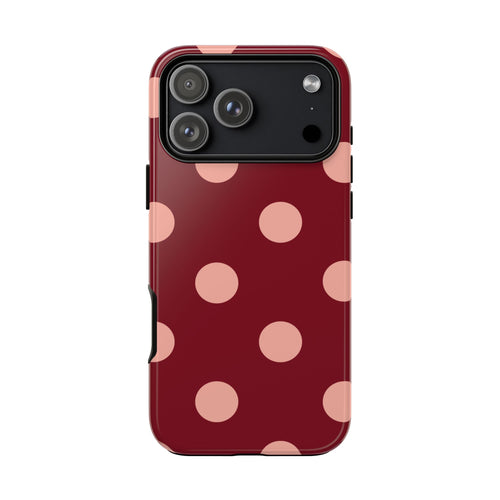 Maroon polka dot tough phone case