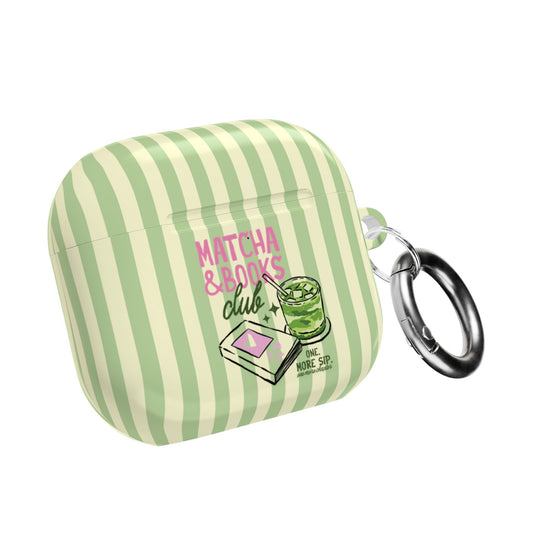 Matcha and books print for an AirPod case