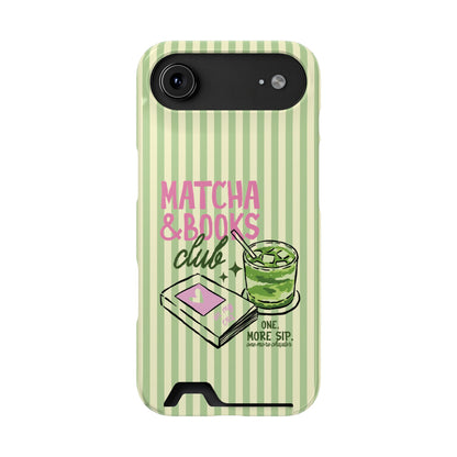 Bookish matcha phone case held in hand