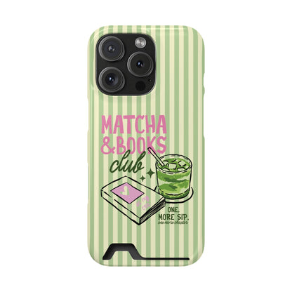 Matcha and books phone case with a card in the slot