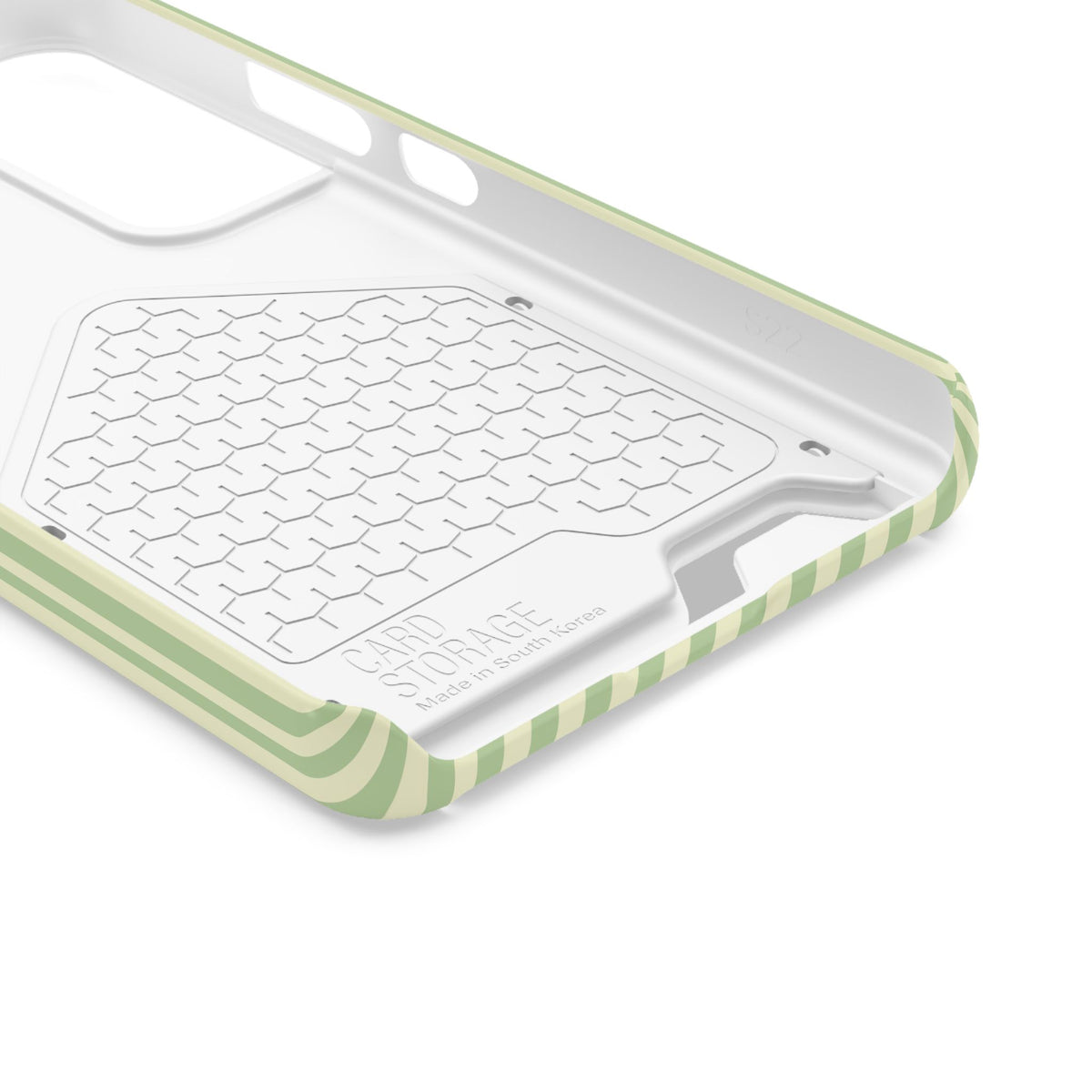 Matcha & Books Club phone case with green and cream stripes