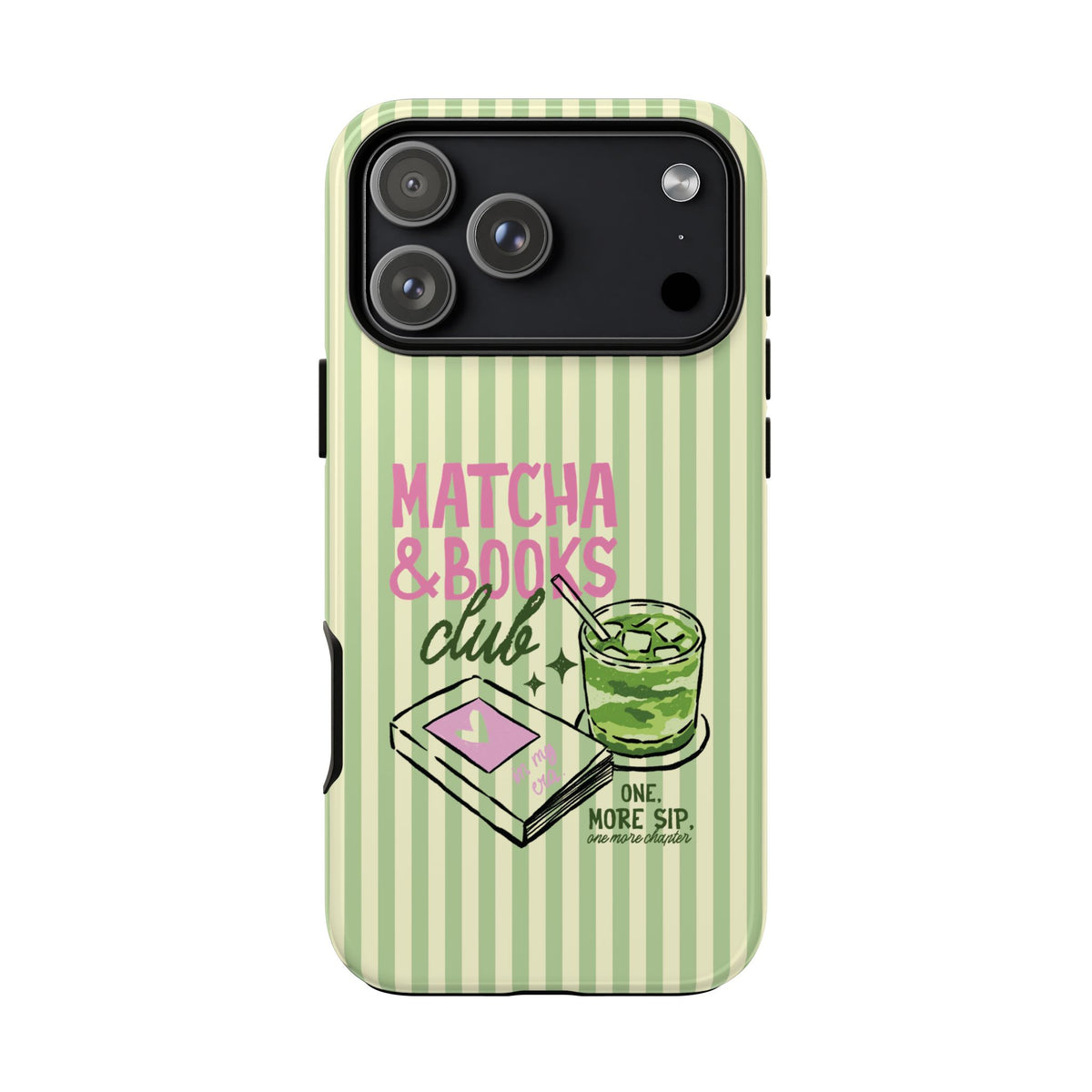 Matcha and books tough phone case with pink lettering