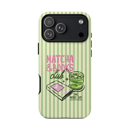 Matcha and books tough phone case with pink lettering