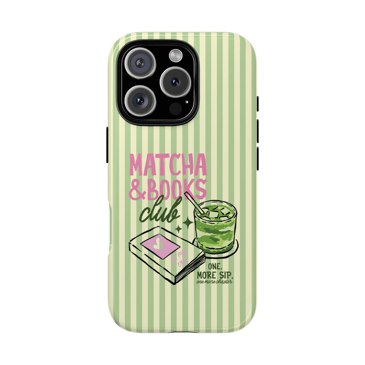 Matcha and books tough phone case seen from the side