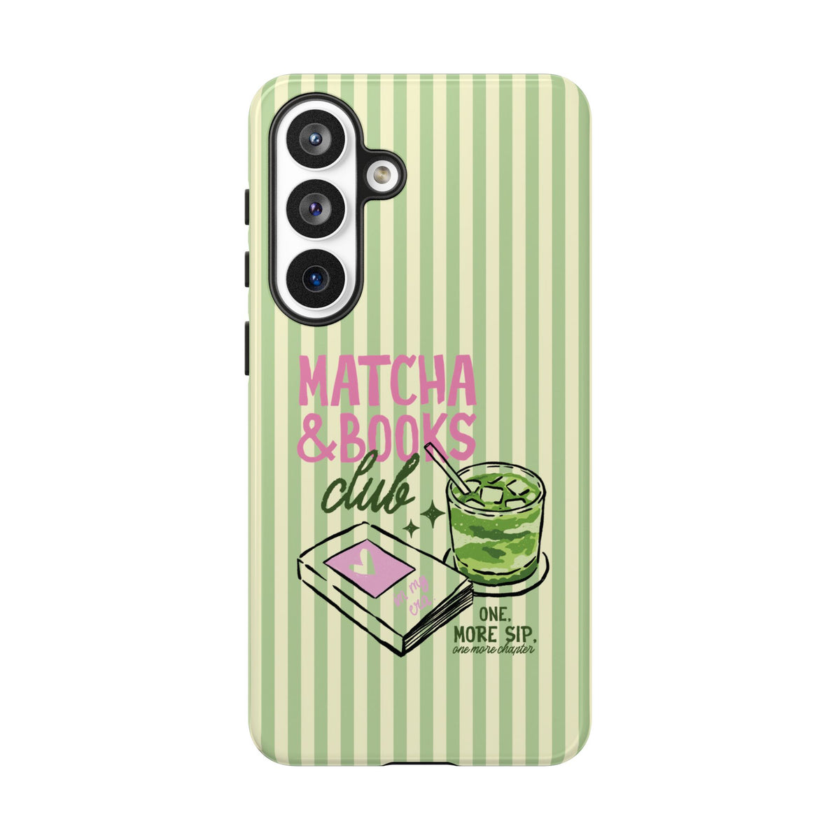 Bookish matcha tough phone case with raised camera edge