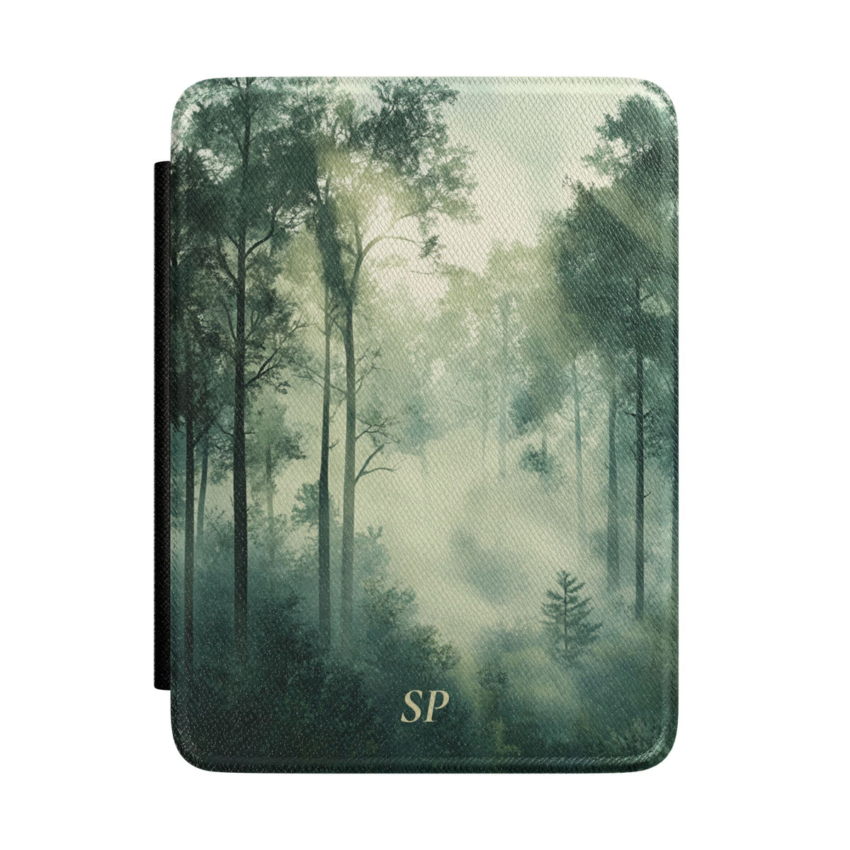 Personalized misty forest Kindle case with gold initials