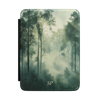 Personalized misty forest Kindle case with gold initials