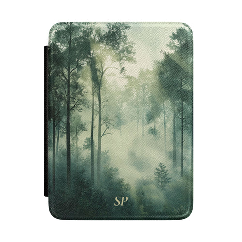 Personalized misty forest Kindle case with gold initials