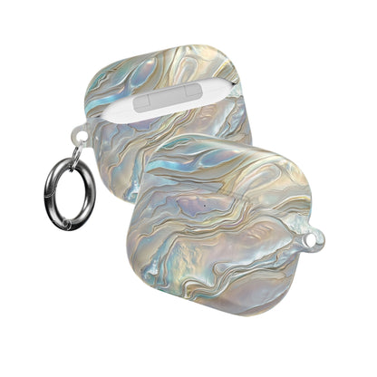 Mother of pearl AirPod case with black carabiner clip