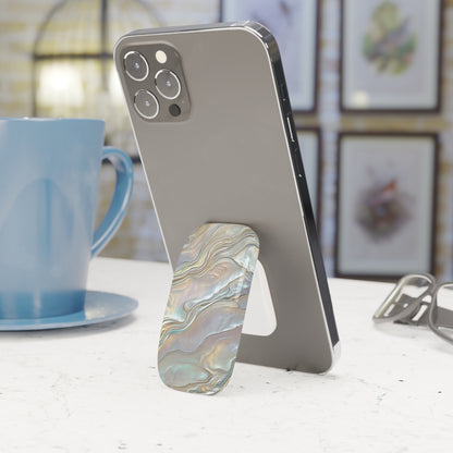 Mother of pearl phone grip with iridescent shell swirls, view 2