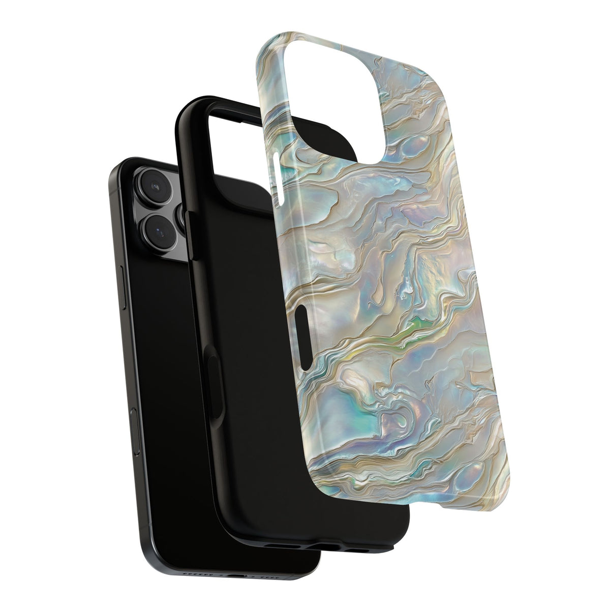 Mother of pearl tough phone case with iridescent shell swirls, view 8