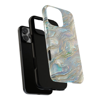 Mother of pearl tough phone case with iridescent shell swirls, view 8