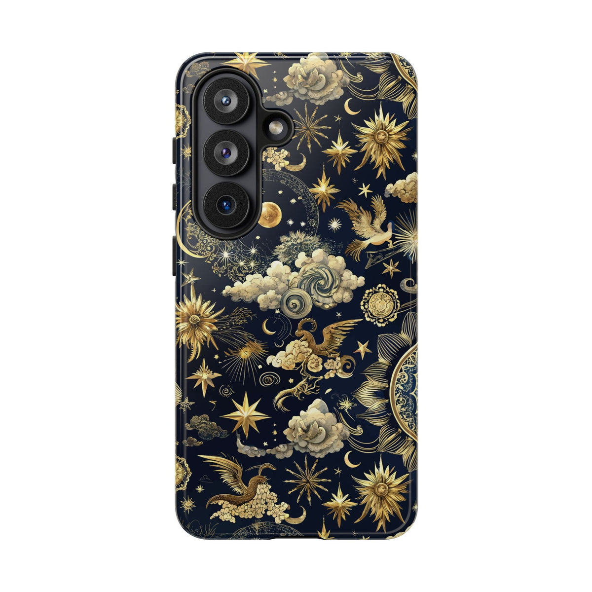 Celestial sun and moon tough phone case shown from the back