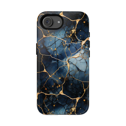 Raised edges of the navy marble print tough phone case