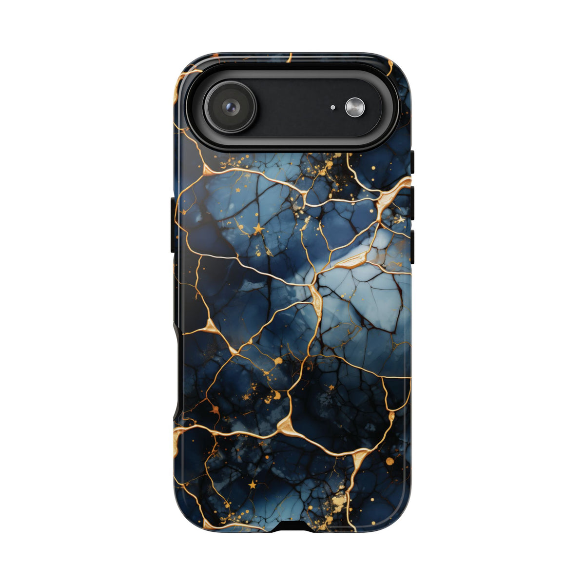 Side view of the navy marble print tough phone case