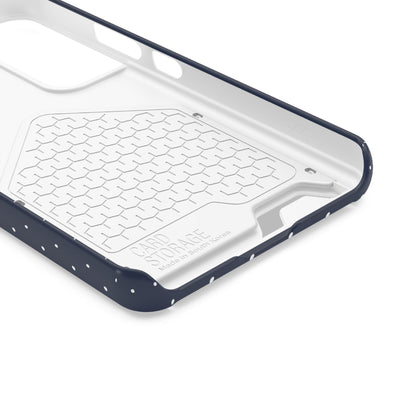 Navy polka dot phone case, back view