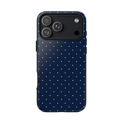 Navy polka dot tough phone case with small white dots