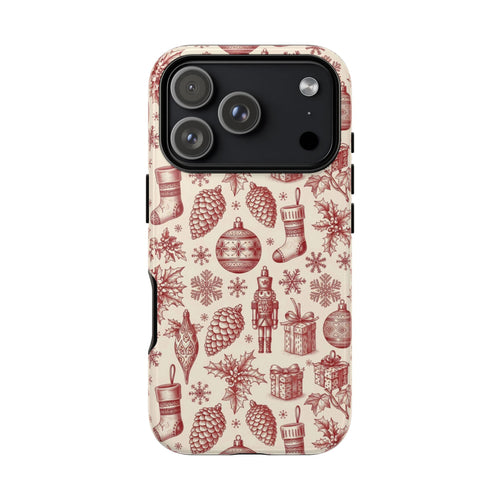 Nutcracker Christmas tough phone case in red and cream