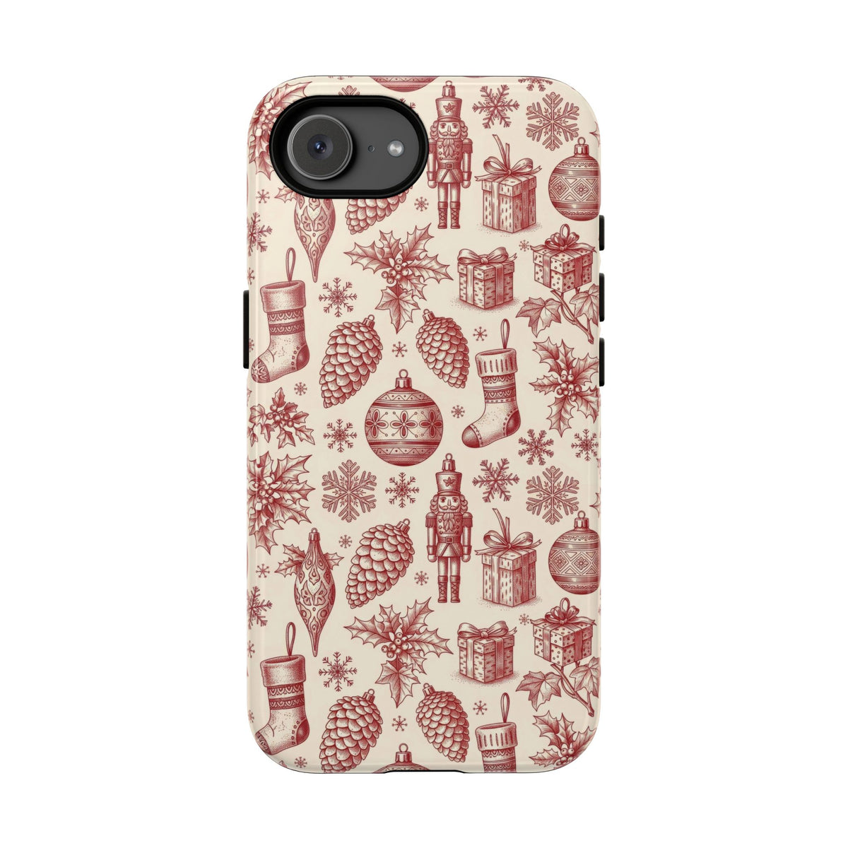 Red Christmas tough phone case shown from the back