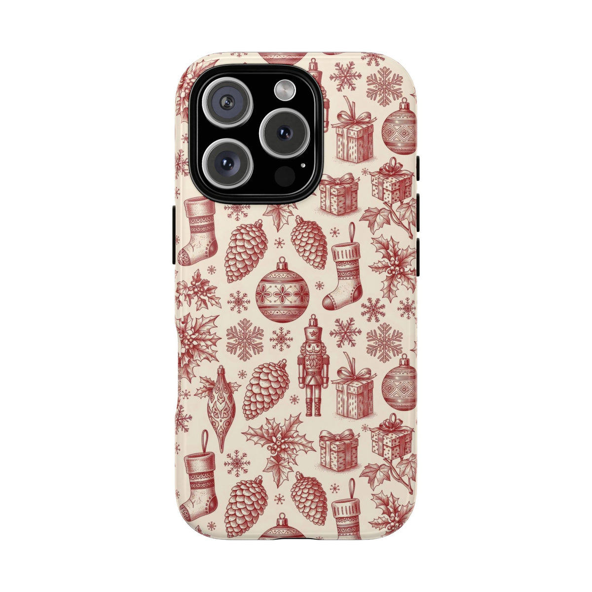Christmas nutcracker print phone case held in hand