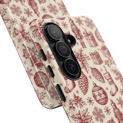 Red holiday tough phone case with dual-layer shell